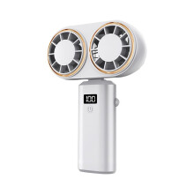 Tragbarer Handventilator mit USB-Ladefunktion, zwei Lüftern, Digitalanzeige und wiederaufladbarem Ak