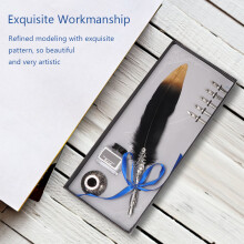 Vintage Feather Pen Set with Ink Bottle