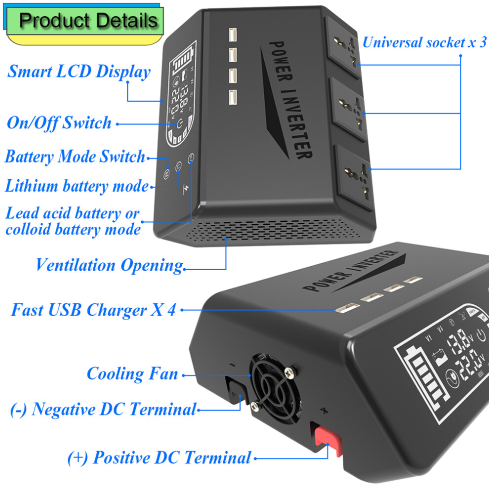 Pure Sine Wave Inverter 1000W USB