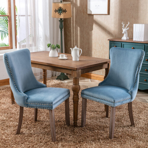 (Light Blue) Lux Velvet Tufted Kitchen Dining Chairs Set of 4 1