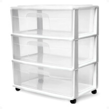 Homz Drawer Tower, 3-Tier Wide Clear Plastic Storage Organizer Cart, White Frame - Rolling Containers with Wheels for Bathroom, Bedroom, Office, and
