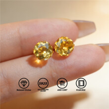 (Golden, 1ct x2(6mm/0.236inch)) A Pair of 2-carat Rose-cut Natural Citrine 925 Silver Earrings, Hypoallergenic, Lightweight and Durable, Classic