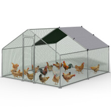 VOUNOT Walk In Chicken Run Coop, Galvanised Poultry Cage, 300x300x200 cm
