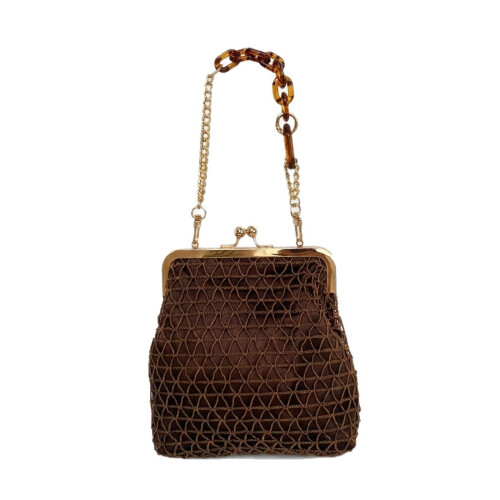 Stilvolle quadratische Handtasche aus gewebter Seide mit