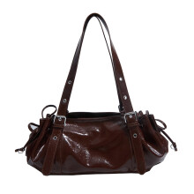 Handtasche aus PU-Leder mit dekorativem Schleifendetail,-Kaffee