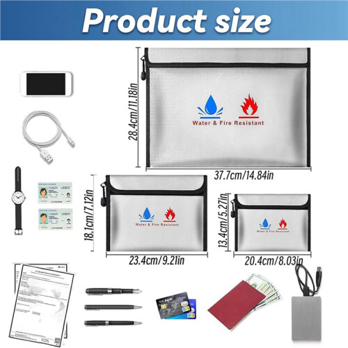 Fireproof Waterproof Document Bag Set - 6 Pack, Enhanced Zipper, Safe Storage for Documents, Cash, Jewelry 2