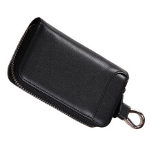 Porte-clés élégant en cuir PU texturé fin, porte-monnaie-Noir