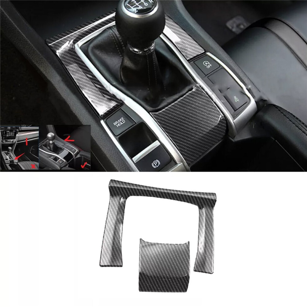 Console Gear Shift Frame Cover 2* For Honda Civic Mt 2016-2021 Abs Carbon Fiber 6951617011856
