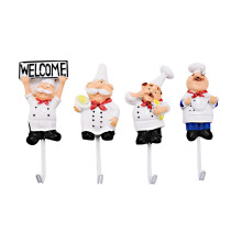 Pack of 4 Resin French Chef Figurine Wall Hooks Decorative Cook Wall Mount Rack Hook Hanger(Assorted Style)