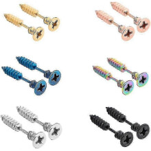 6 Pairs Stainless Steel Screw Stud Men Women , Stainless Steel Men's Pierced - Sszfv