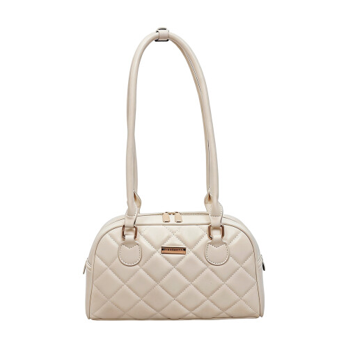 Quilted PU Leather Shoulder Bag Spacious Lightweight-Beige