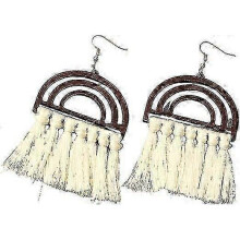 Colorful Rainbow Wooden Tassel Dangle Earrings Bohemian Hand-knit Earrings Handmade Exaggeration Weaving Ethnic Tassel Pendant Earrings for Women Teen
