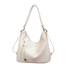 PU Leather Satchel Bag With Convertible Strap Large-Beige