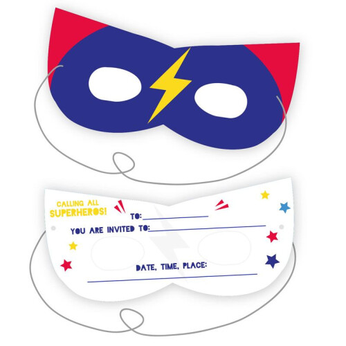 Superhero Mask Party Invitations (Pack of 8)
