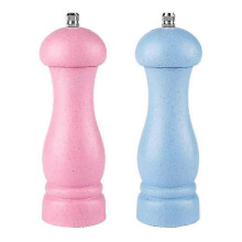 (Pink- Light Ocean Blue  Color) Oak Wood Salt Pepper Grinder Adjustable Coarseness Refillable