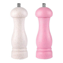 (Off-white- pink  color box) Oak Wood Salt Pepper Grinder Adjustable Coarseness Refillable