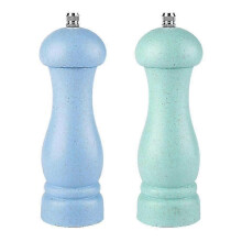 (Light Ocean Blue- Nordic Green) Oak Wood Salt Pepper Grinder Adjustable Coarseness Refillable