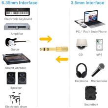 Quarter Inch Adapter, 6.35mm (1/4 Inch) Male to 3.5mm (1/8 Inch) Female Headphone Jack Plug, Gold 18 Pack