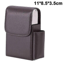 Pu Leather Sliding Cigarette Box Case Stainless Steel Cigarette Case with Lighter Holder And Belt Loop for Men And Women Unisex