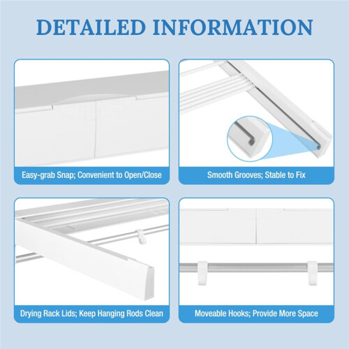 Folding Drying Rack,Clothes Laundry Drying Rack,White Wall Mounted Hanger 7 Drying Rods