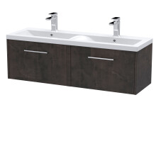 Winshill Contemporary 2 Drawer Wall Hung Vanity Unit with Double Basin, Metallic Slate, 1200mm
