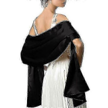 (Black) Soft Satin Silk Scarve Suitable For Dresses Women Accessories