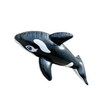 Balena galleggiante bianca e nera per bambini, ideale per sport acquatici estivi, con maniglia robusta e design carino e realistico.