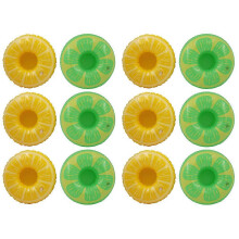 Sottobicchieri galleggianti tropicali gialli, 12 pezzi, 20x20 cm, ideali per bevande e feste in spiaggia.