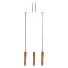3Pcs Outdoor BBQ Forks - Stainless Steel Roasting Sticks with Beech Wood Handles, Multipurpose Grilling Tools