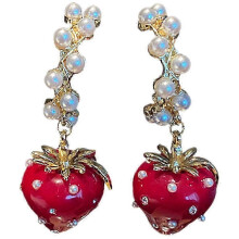 1 Pair Strawberry Pearl Dangle Earring Women Strawberry Earrings Girl Earrings Jewelry