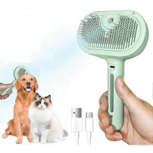 (Green) Portable Pet Steam Brush, Cat Grooming Brush With Spray, Anti-fly Pet Hair Massage Comb For Shedding Detangling