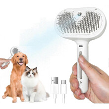 (White) Portable Pet Steam Brush, Cat Grooming Brush With Spray, Anti-fly Pet Hair Massage Comb For Shedding Detangling
