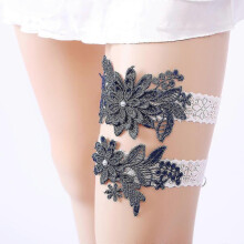 (Navy Blue) 2pcs/set Womens Wedding Bridal  Lace Garters Belts Suspenders Party Accessories Gifts