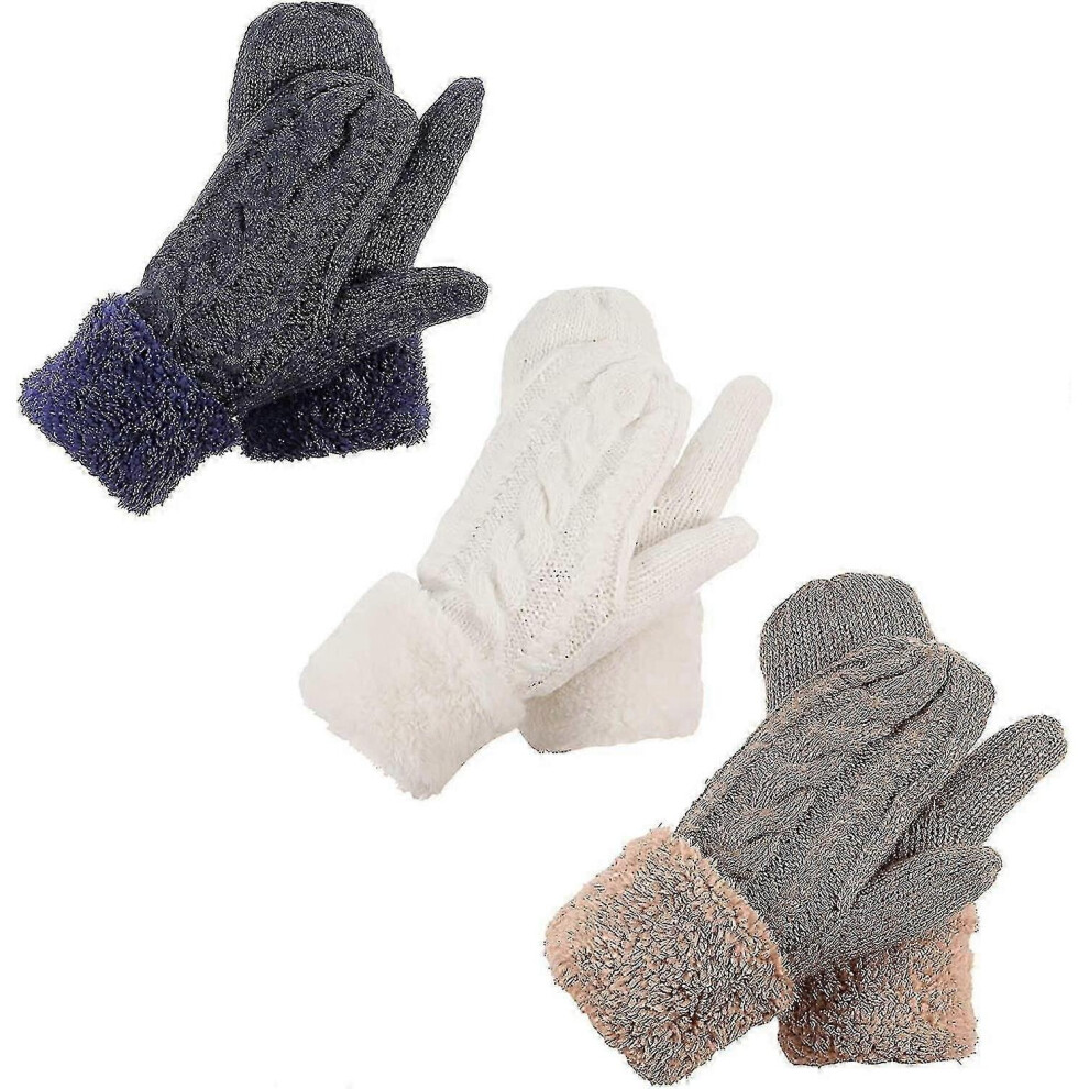 3 Pairs Women Winter Wool Mitten Gloves. Winter Warm Thick Gloves. Gift Gift-image