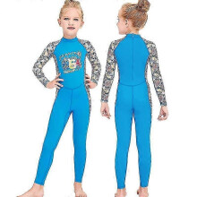 (M, Blue) Kids Snorkeling Diving Swimsuit One Piece Long Sleeve