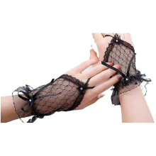 Katea Womens' Wedding Gloves Fingerless Rhinestone Lace Gloves for Brides And Bridesmaids Lace Bow Gloves White Black -