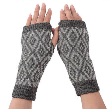Kids Winter Knitted Full Half Finger Gloves Rhombus Colorful Striped Mittens