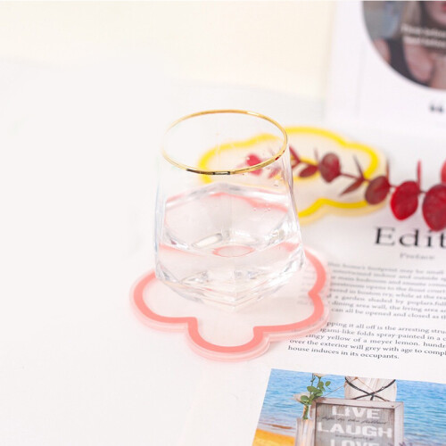 Pink Transparent Acrylic Coaster Flower Decor
