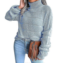 (M, BLUE) Womens Winter Solid Turtleneck Balloon Long Sleeve Sweaters Pullover Outerwear