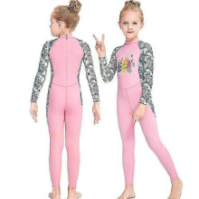 (2XL, Pink) Kids Snorkeling Diving Swimsuit One Piece Long Sleeve