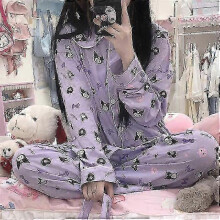 (XL, purple Kuromi) Anime Cartoon Kuromi Pattern Kawaii Pajamas Cute Long Sleeve Long Pants Home Women Pajamas Spring Autumn Comfortable Pajamas