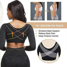 (2XL, BLACK) Womens Shapewear 3/4 Sleeve Arm Shaper Front Closure Compression Bra Post Surgery Posture Corrector Tank Top stcyv