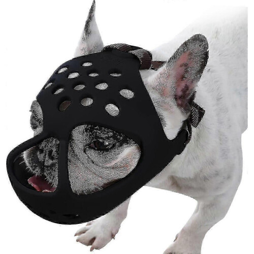 (M, Black) Short Snout Dogs Muzzle - Soft Silicone Breathable Bulldog Muzzle for Biting, Chewing, Licking