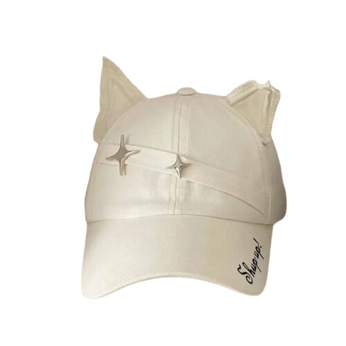 2000S Creative Cats Ear Baseball Cap with Star Rivet-White