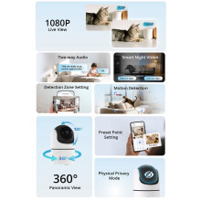 Kamera Bezpieczeństwa CAM-PT2 WIFI  Home Security z Panoramicznym Widokiem 360 i Noktowizorem, Zdalnym Monitoringiem HD i Interakcją w Czasie