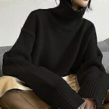 (M, black) Autumn And Winter New Thick Cashmere Sweater Women High Neck Pullover Sweater Warm Loose Knitted Base Sweater Jacket Tops Zekai