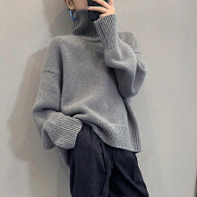 (XL, gray) Autumn And Winter New Thick Cashmere Sweater Women High Neck Pullover Sweater Warm Loose Knitted Base Sweater Jacket Tops Zekai