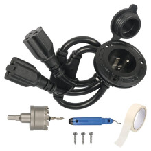 Plugue de Porta CA 20A 125V, Plugue de Entrada de Energia de Cais para RV 12AWG com Adaptador 5 em 1 e Cabo Duplo, para Trailer, , Plugue