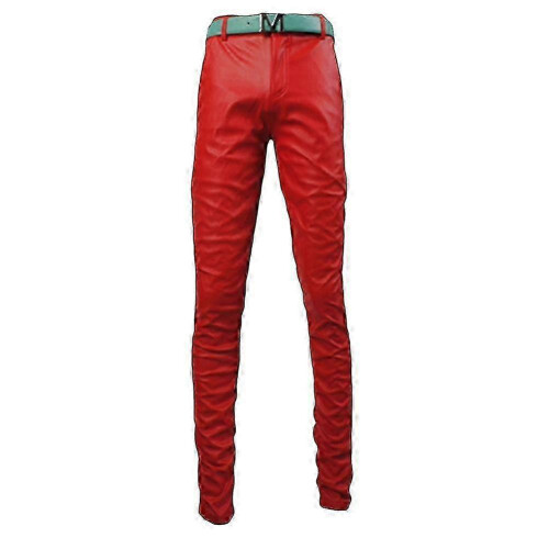 (EU 30, Red) Mens Casual Thick Slim Fit Straight Leather Pants 1