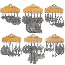 Vintage Geometry Flower Metal Tassel Drop Earrings Set for Women Boho--|model Code5363